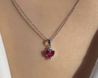 1.55 Ctw Natural Red Ruby & Diamond Heart Pendant / Solid 14k 18k Gold ...