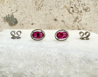 Genuine Oval Cut Ruby Studs / 14k Solid Gold