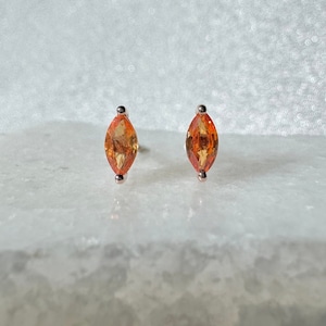 Genuine Orange Sapphire Studs / Marquise Earrings / Pair / 14k Solid Rose Gold