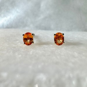 Genuine Orange Sapphire Oval Cut Studs Earrings / 14K Solid Gold