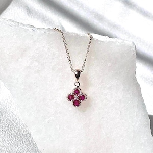 Genuine Ruby and Diamond Clover Pendant (Mini) | 14k Solid Gold