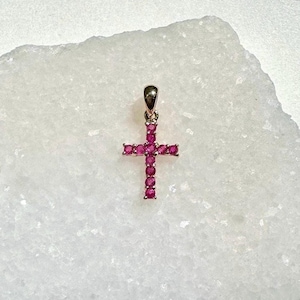 Genuine Ruby Cross Pendant (Mini) | 14k Solid Gold