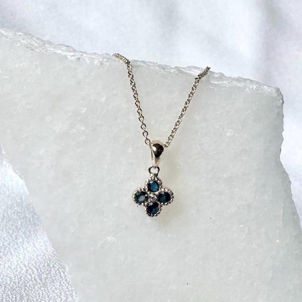 Genuine Sapphire and Diamond Clover Pendant (Mini) | 14k Solid Gold