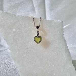 Genuine Peridot and Diamond Heart Pendant / 14k Solid Gold