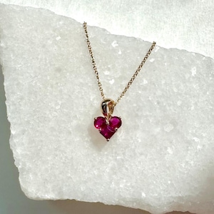 Genuine Ruby Heart Pendant / 14k Solid Gold