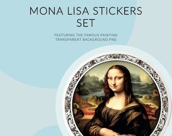 Mona Lisa PNG Clipart: 15 Sticker-Style Illustrations (Digital Download)