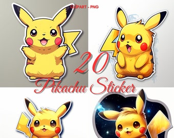 20 Pikachu Clipart Stickers: Transparent PNG Images (Digital Download)