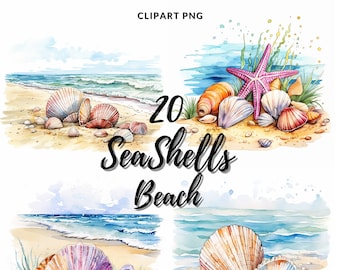 Muscheln Clipart: 20 Aquarell Strand Grafiken (Digitaler Download)