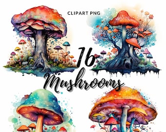 Mushroom Clipart: 16 Fungi Illustrations (Digital Download)
