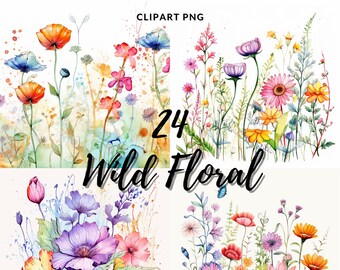 Wildflower Clipart: 24 Floral PNG Images (Digital Download)