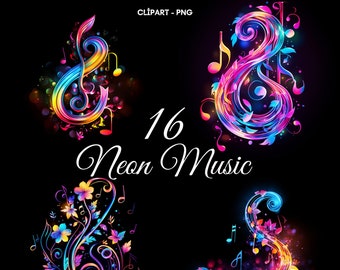 16 Notation Neon Clipart PNG, farbige Note, Sofort Download, kommerzielle Nutzung, Neonlicht, Notizen Clipart, schwarzer Hintergrund