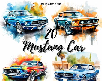 Auto PNG Clipart, 20 mustang Auto PNG, einzigartige Autosammlung, Auto Retro Bilder, Auto Aquarellbilder