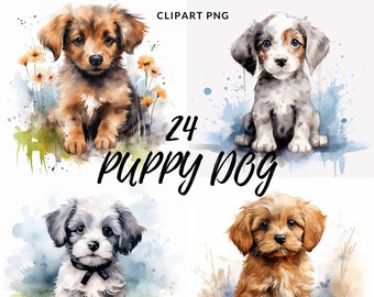 Peut inclure: Un ensemble de 24 illustrations aquarellées de chiots adorables. Les chiots sont dans différentes poses et ont des couleurs et des motifs de fourrure différents. Les illustrations sont parfaites pour une utilisation dans le scrapbooking numérique, la fabrication de cartes et d'autres projets créatifs.