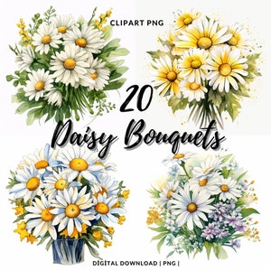 Watercolor Daisy Clipart: Spring Floral Bouquets (PNG Digital Download)