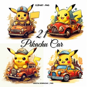 Pikachu Clipart PNG, 21 Pikachu Car Images, Pikachu Vintage Car PNG,  Pikachu Cartoon Images Bundle, Cute Cartoon, Digital Paper Craft