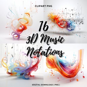 16 Notas musicales 3D Clipart PNG, Nota musical coloreada 3D, Descarga instantánea, Uso comercial, Notas Clipart, Notas musicales 3D