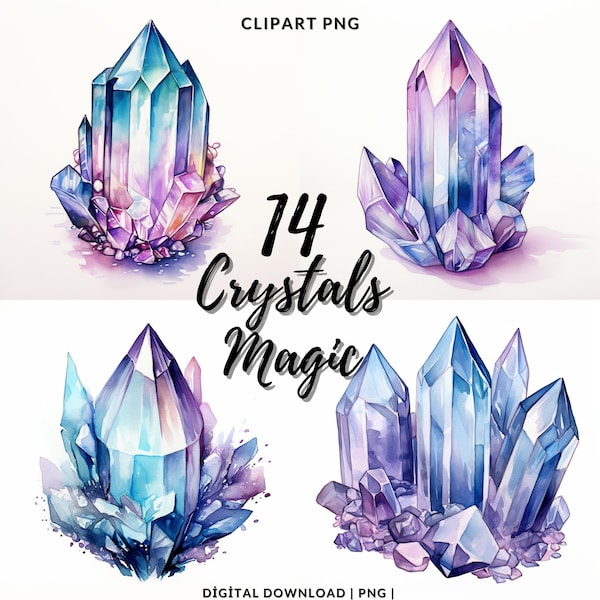 Crystals Clipart Watercolor Fairy - 14 Pastel Magic Fairy PNG, Instant Download for Commercial Use , Crystal Clipart PNG