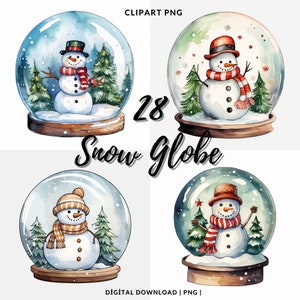 Christmas Clipart PNG,  28 Watercolor Christmas Snow Globe Images Bundle, Snowman PNG, Christmas Snow Globe Clipart , Commercial Use, Xmas