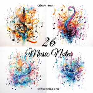 26 Music Notation Watercolor Clipart PNG, Colored Musical Note,  Instant Download, Commercial Use, Notes Clipart