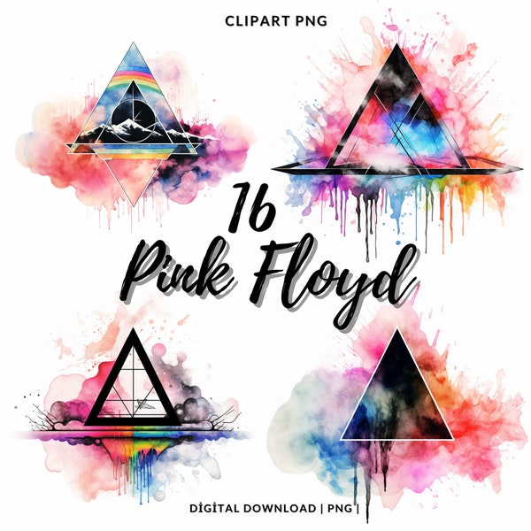 16 Pink Floyd Dreieck Aquarell Clipart PNG, Dreieck Regenbogen, Musik Pink Floyd sofortiger Download, kommerzielle Nutzung, Malerei Splash Png