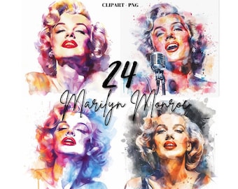 Marilyn Monroe – akwarelowe kliparty: obrazy sylwetek w stylu vintage (do pobrania w wersji cyfrowej)