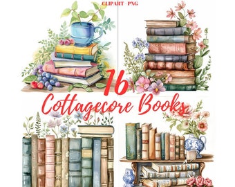 Book Clipart PNG: 16 Cottagecore Watercolor Floral Images (PNG, Commercial Use)