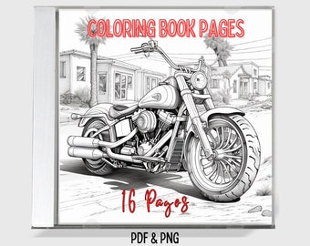 Motorcycle Coloring Book: 16 Motorbike Pages (PNG PDF)