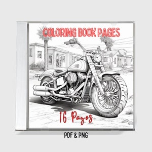 Motorcycle Coloring Book: 16 Motorbike Pages (PNG PDF)
