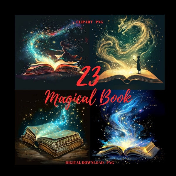 Book PNG Clipart, 23 Magical Books Images Bundle, Magical Books Clipart, Black Background Magical Book, Commercial Use