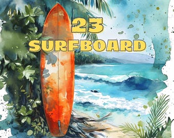 Watercolor Surfboard Clipart: Tropical Beach Designs (PNG Digital Download)