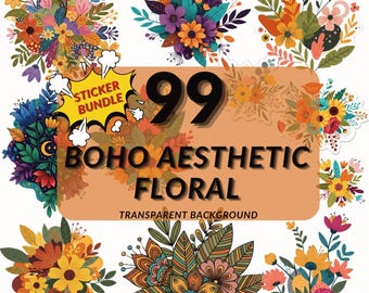 99 Boho Floral Clipart PNG Bundle, Watercolor Wildflower Elements (Instant Download)