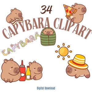 34 Cute Capybara Clipart PNG, Transparent BG Capybara Bundle | Funny Kawaii Animal Clip Art | Digital Download for Sublimation Sticker