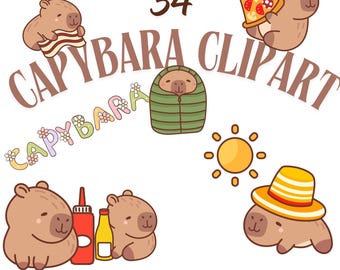 Capybara Clip art PNGs, 34 Transparent BG Capybara PNG (Digital Download)