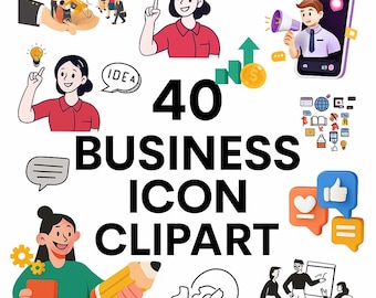 40 iconos empresariales: gráficos PNG modernos (fondo transparente)
