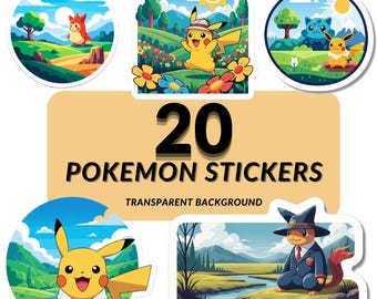 Pokemon Clipart PNG, 20 Pokemon Stickers, Transparent Background, Digital Download