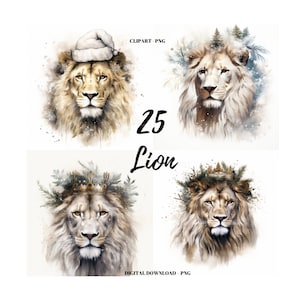 Watercolor Lion Clipart: 25 Animal PNG Images (Digital Download)