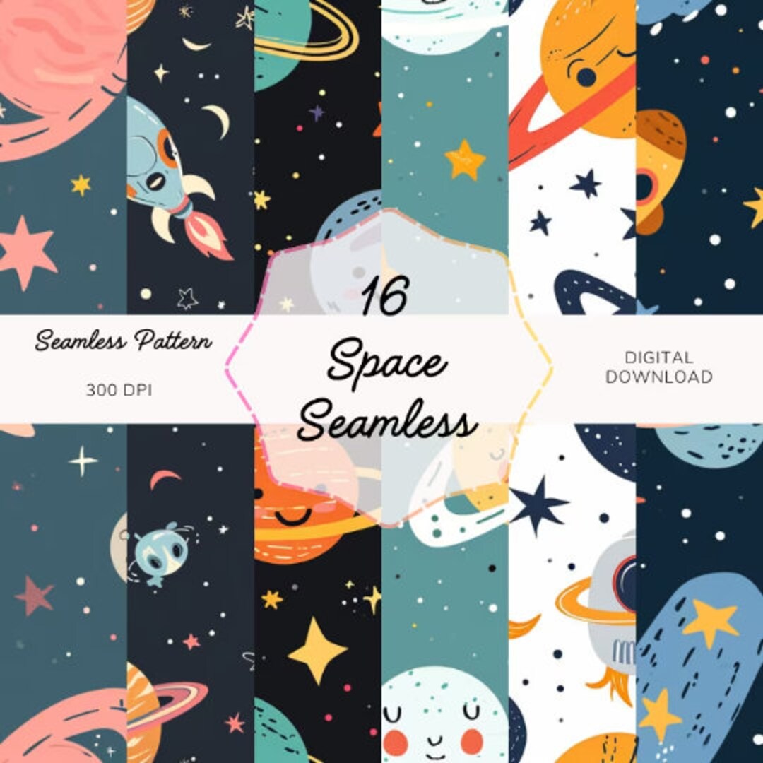 Space Seamless Pattern: 16 Planet Digital Papers (300 DPI PNG) - Etsy