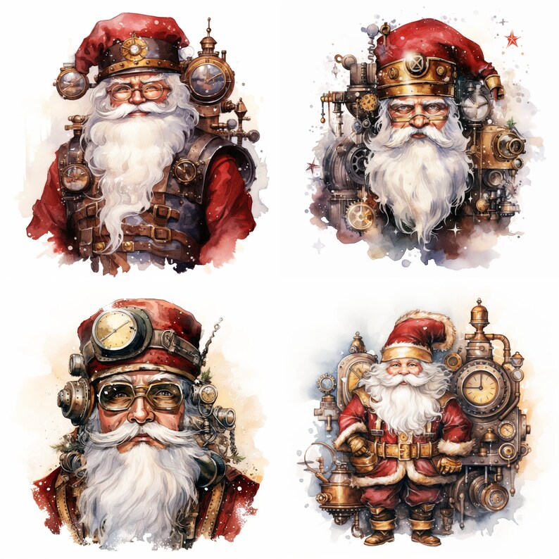 Steampunk Santa Claus Clipart: 20 Watercolor Christmas PNG Images ...