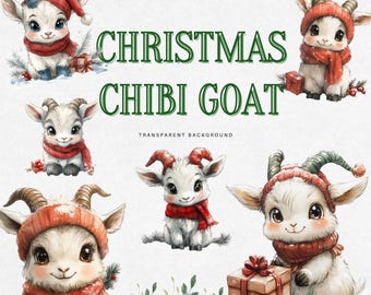 Weihnachten Chibi Ziege Clipart: 24 Urlaub PNG Designs (Digitaler Download)
