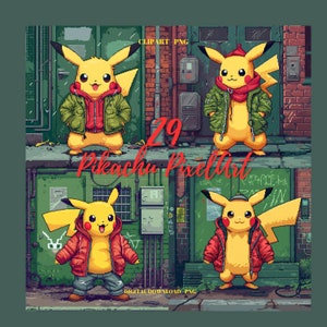 Pikachu Pixel Art: 29 PNG Images Bundle (Digital Download)