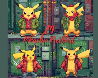 Pikachu Pixel Art: 29 PNG Images Bundle (Digital Download)
