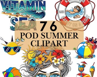 Funny POD PNG-bundel, 76 zomerclipartontwerpen, afbeeldingen strandshirt, commercieel gebruik