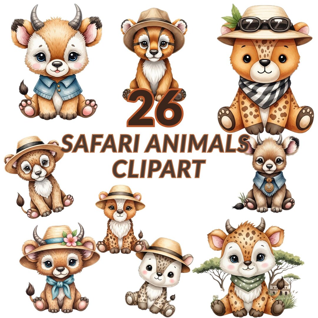 Safari Animals Clipart: 26 Jungle Animals PNG, Transparent Background ...