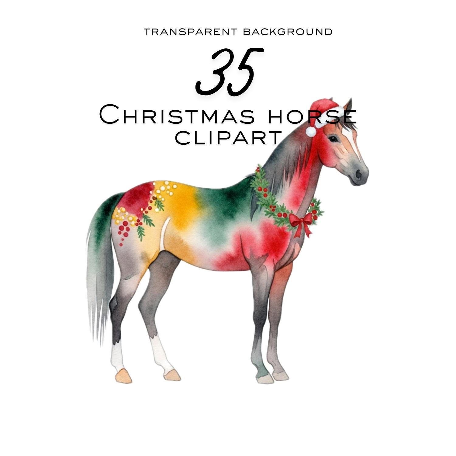 Christmas Horse Clipart: 35 Watercolor Horses PNG (digital Download) - Etsy