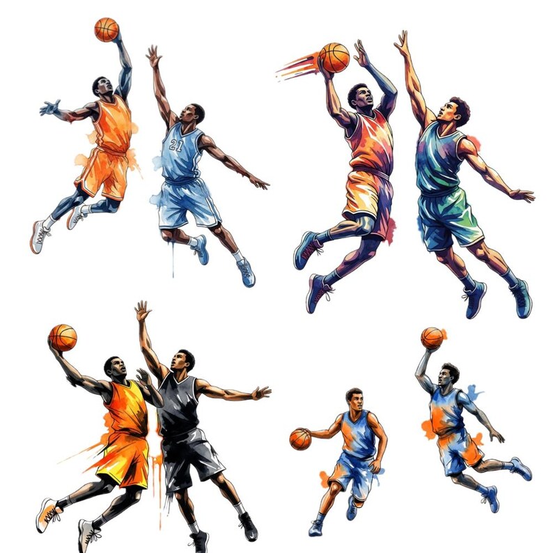 Basketball PNG Clipart Bundle, 47 Watercolor Basketball Player ...