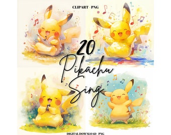 Pikachu Music Clipart: 20 Singing Images Bundle (PNG Digital Download)