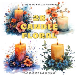 Floral Candle Clipart: 28 Elegant PNG Designs (Digital Download)