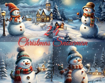 Christmas Clipart: 24 Snowman Festive PNG (Digital Download)