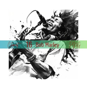 Bob Marley Clipart, 16 Schwarzweiß Bob Marley PNG, Bilder Bundle-Set, Aquarell Bilder PNG, digitales Papier Handwerk