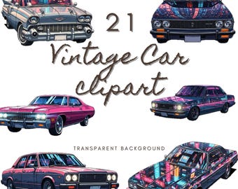 21 Clipart di auto d'epoca: illustrazione di auto d'epoca retrò, sfondo trasparente